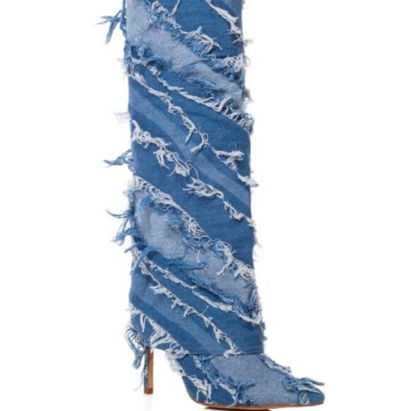 AZALEA WANG" SHREDDED PLEASURE " FOLD OVER BOOT IN DENIM(BRAND NEW !!!!!!!!!!!! - Picture 4 of 7
